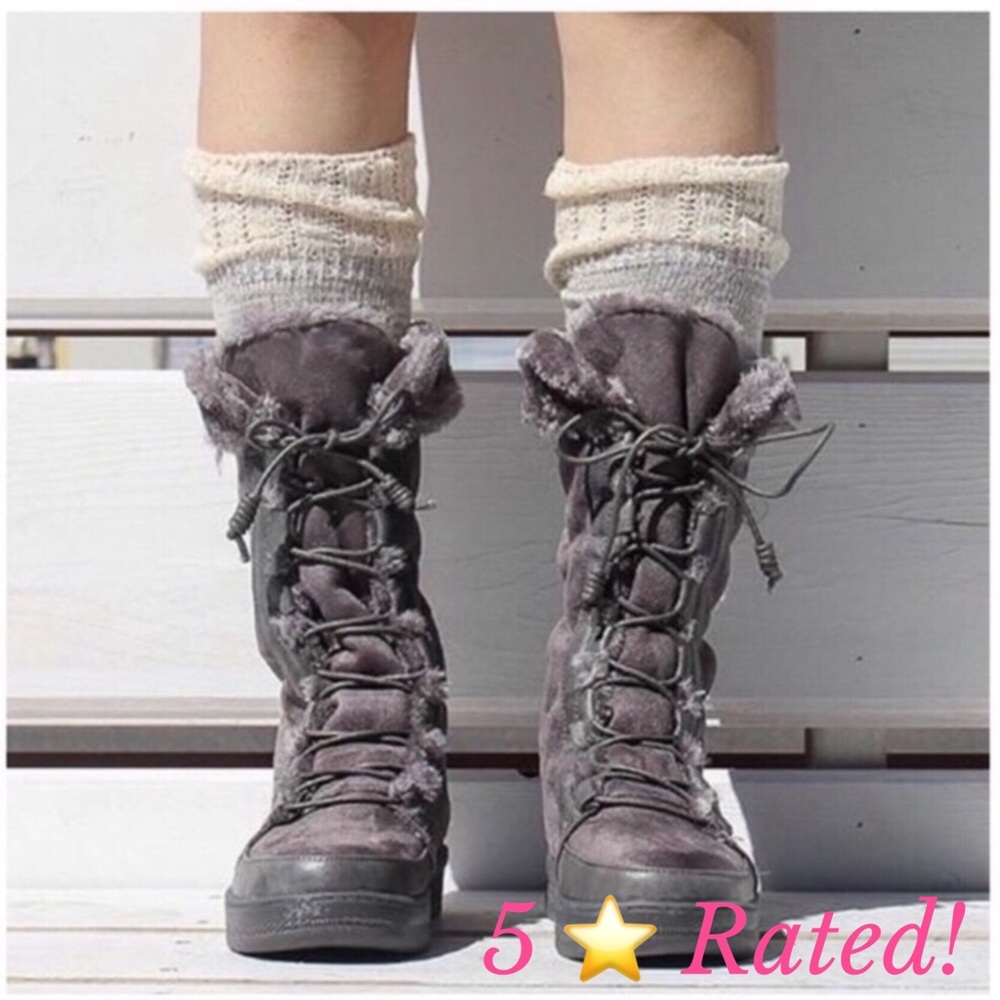 LAST ONE! Mi.iM Gray Suede Fur Lined Lace-Up Boots